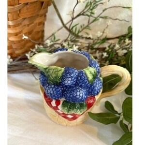 Vintage Blueberry Basket Creamer Figural Ceramic Farmhouse Pitcher Decor 4"